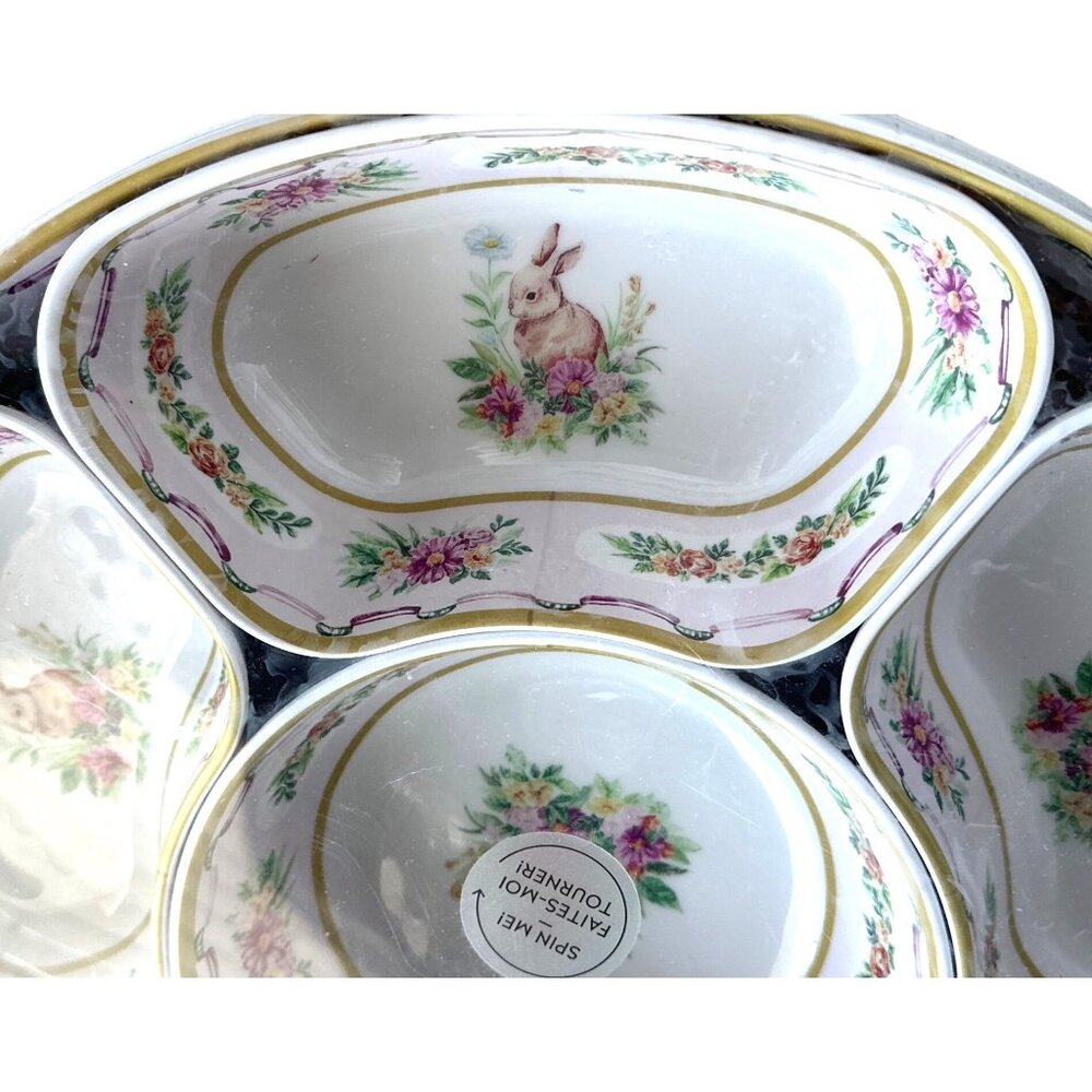 Hip + Hop Lazy Susan Easter Bunny Flowers 100% Melamine 7-Piece Rotating Set NEW - Picture 2 of 5